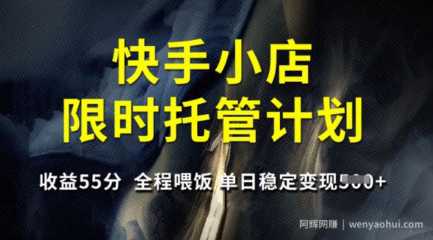 快手小店限时托管计划，收益55分，全程喂饭，单日稳定变现5张【揭秘】