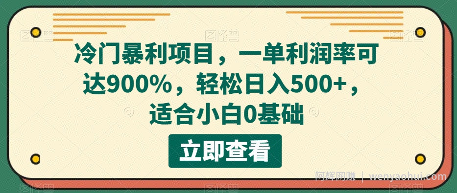冷门暴利项目，一单利润率可达900%，轻松日入500+，适合小白0基础