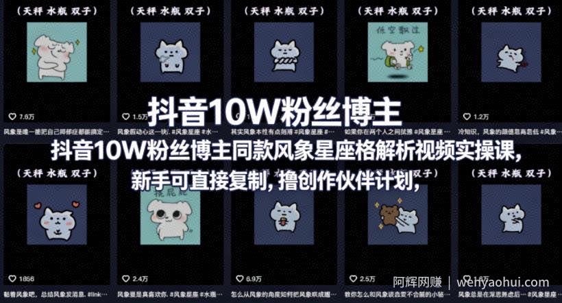 抖音10W粉丝博主同款星座性格解析视频实操课，新手可直接复制，撸创作伙伴计划，分成计划等
