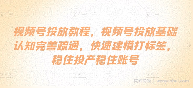 视频号投放教程，​视频号投放基础认知完善疏通，快速建模打标签，稳住投产稳住账号