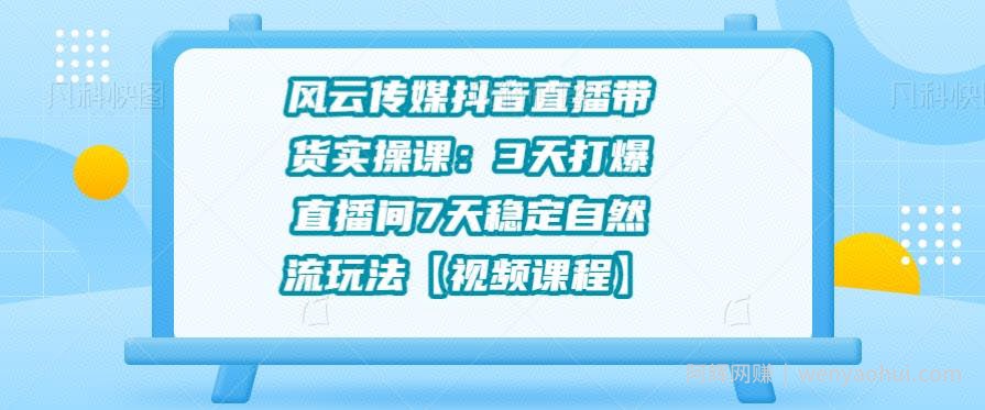 风云传媒抖音直播带货实操课：3天打爆直播间7天稳定自然流玩法【视频课程】