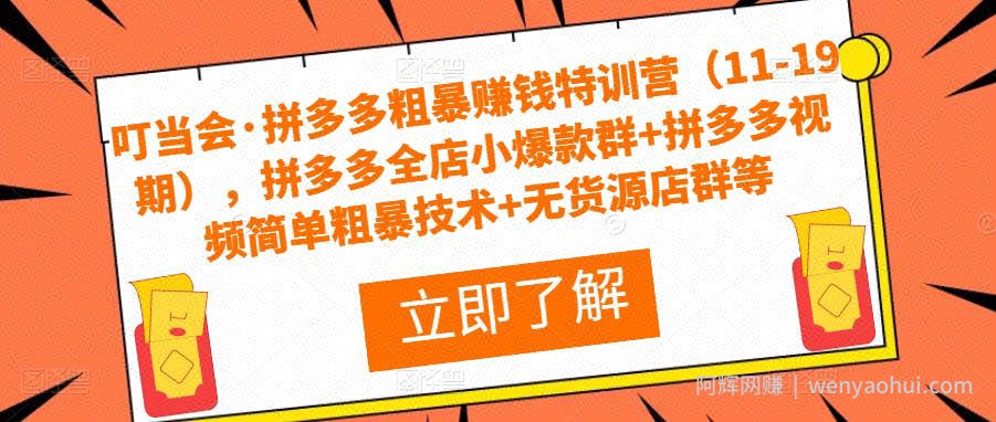 叮当会·拼多多粗暴賺米特训营（11-19期），拼多多全店小爆款群+拼多多视频简单粗暴技术+无货源店群等