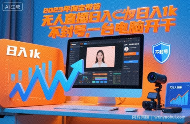 2025年淘宝带货，无人直播日入1k，不封号，一台电脑开干