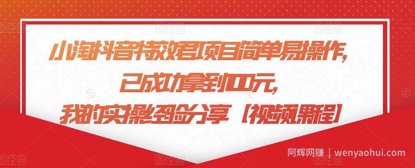 小淘抖音特效君项目简单易操作，已成功拿到100元，我的实操经验分享【视频课程】