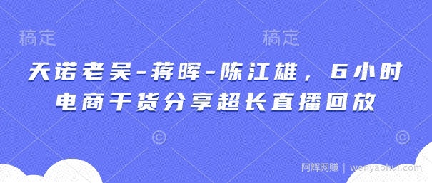 天诺老吴-蒋晖-陈江雄,6小时电商干货分享超长直播回放