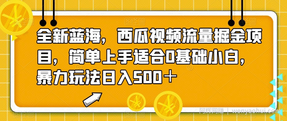 全新蓝海，西瓜视频流量掘金项目，简单上手适合0基础小白，暴力玩法日入500＋【揭秘】