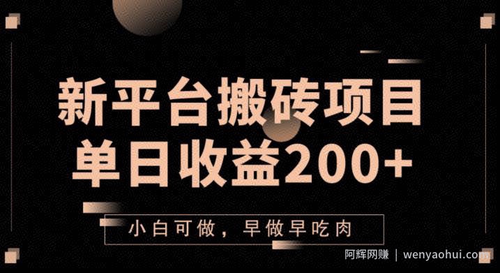 2023新平台搬砖项目，单日收益200+，小白可做，早做早吃肉