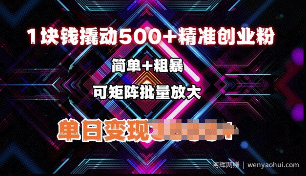 低价撬动500+精准创业粉，简单、粗暴、批量放大，单日变现多张