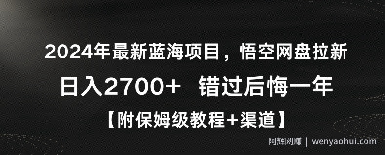 2024年最新蓝海项目，悟空网盘拉新，日入2700+错过后悔一年【附保姆级教程+渠道】【揭秘】
