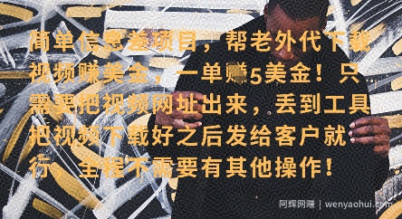 零门槛挣美金，海外视频代下服务，单笔收益40+，小白也能轻松上手