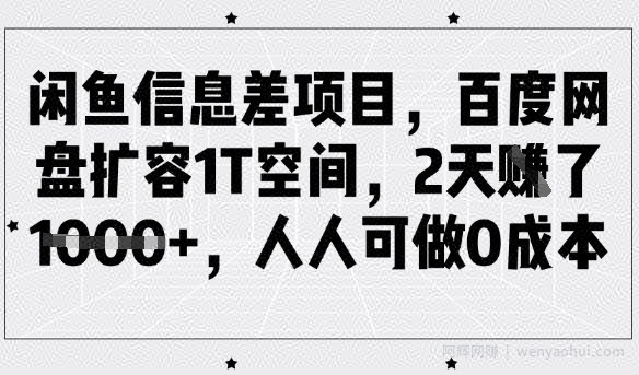 闲鱼信息差项目，百度网盘扩容1T空间，2天收益1k+，人人可做0成本