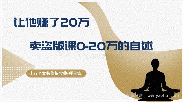 十万个富翁修炼宝典之9.让他赚了20万，卖盗版课0-20万的自述
