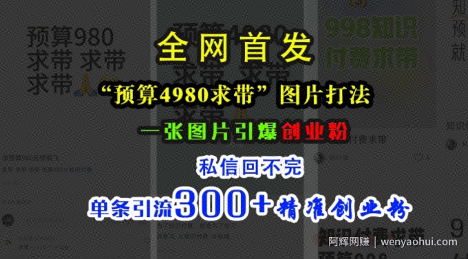 小红书“预算4980带我飞”图片打法，一张图片引爆创业粉，私信回不完，单条引流300+精准创业粉