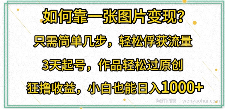 如何靠一张图片变现?只需简单几步，轻松俘获流量，3天起号，作品轻松过原创【揭秘】