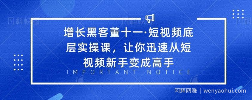 增长黑客董十一·短视频底层实操课，让你迅速从短视频新手变成高手
