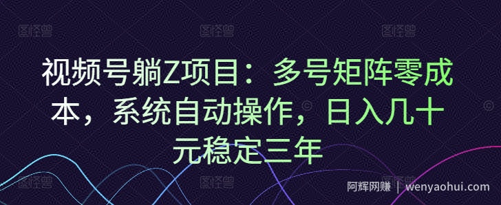 视频号躺Z项目：多号矩阵零成本，系统自动操作，日入几十元稳定三年