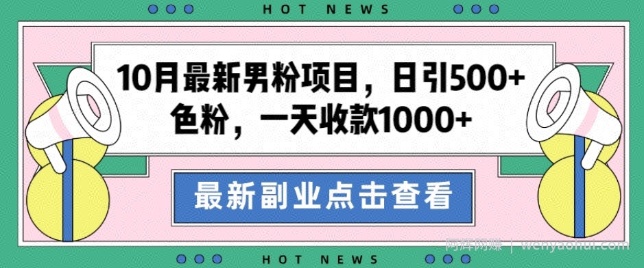 10月最新男粉项目，日引500+色粉，一天收款1000+