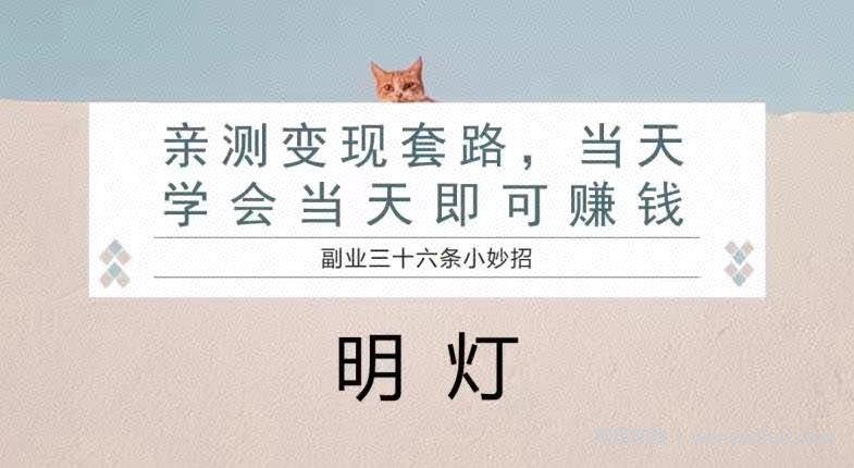明灯副业三十六条小妙招之亲测变现套路，当天学会当天即可賺米