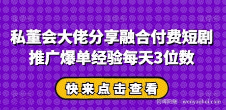 私董会大佬分享融合付费短剧推广爆单经验每天3位数