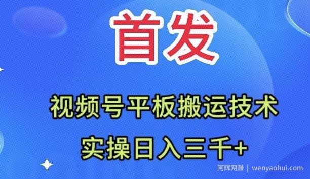 全网首发：视频号平板搬运技术，实操日入三千＋
