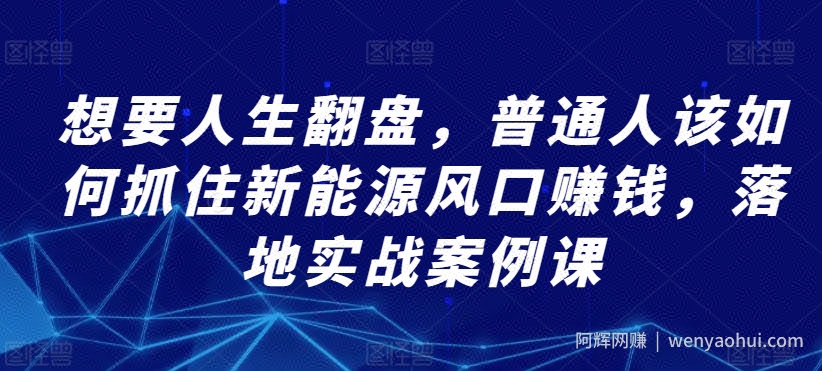 想要人生翻盘，普通人该如何抓住新能源风口賺米，落地实战案例课