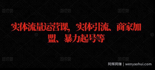 实体流量运营课，实体引流、商家加盟、暴力起号等