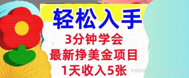 最新挣美金项目，日入5张，3分钟学会，小白轻松入手（长久的被动收入）