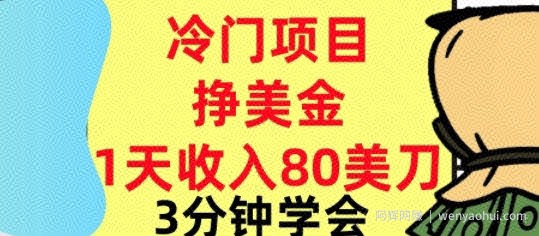冷门项目挣美刀，0门槛，1天收入80刀，3分钟学会,这个方法要学会