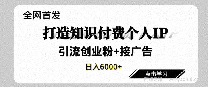 全网首发，商业大趋势项目，打造知识付费个人IP，引流创业粉，接广告，当日变现6000+