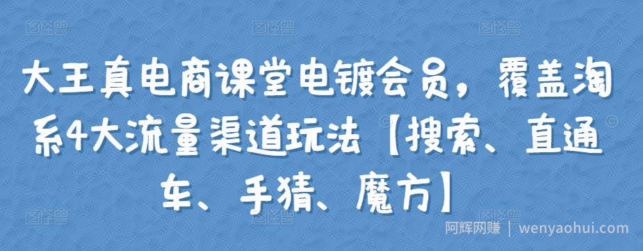 大王真电商课堂电镀会员，覆盖淘系4大流量渠道玩法【搜索、直通车、手猜、魔方】