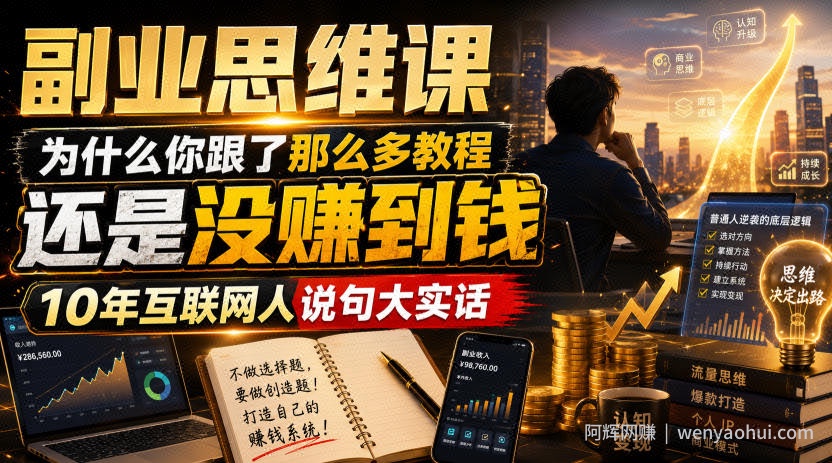 副业思维课，为什么你跟了那么多教程，还是没赚到钱，10年互联网人说句大实话【揭秘】