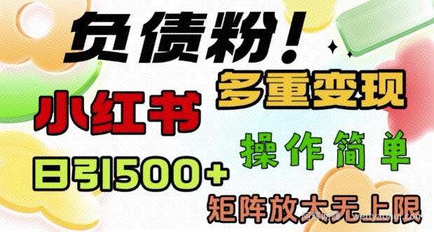 2月最新小红书日引500+负债粉，多重变现轻松过W，矩阵放大无上限