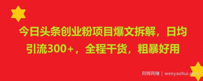 今日头条创业粉项目爆文拆解，日均引流300+，全程干货，粗暴好用