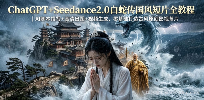 ChatGPT+Seedance2.0白蛇传国风短片全教程｜AI脚本撰写+高清出图+视频生成，零基础打造古风原创影视短片