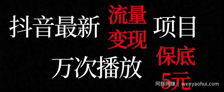 抖音流量变现，万次播放保底5元，额外收入