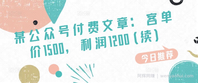 某公众号付费文章：客单价1500，利润1200(续)，市场几乎可以说是空白的