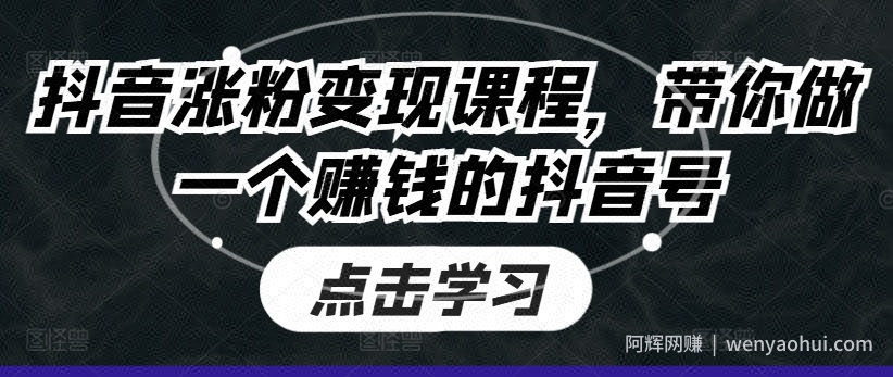 抖音涨粉变现课程，带你做一个賺米的抖音号