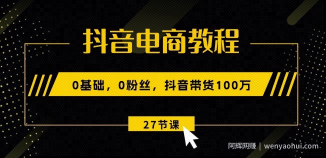 抖音电商教程：0基础，0粉丝，抖音带货100w(27节视频课)