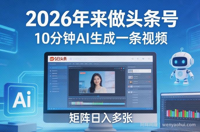 2026年来做头条号，10分钟AI生成一条视频，矩阵日入多张