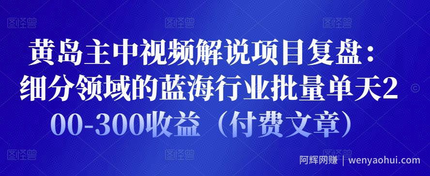 黄岛主中视频解说项目复盘：细分领域的蓝海行业批量单天200-300收益（付费文章）