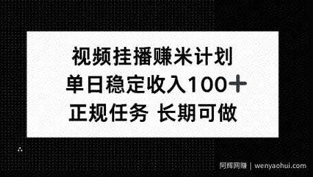 视频挂播賺米计划，单日稳定收益100+，长期可做【揭秘】