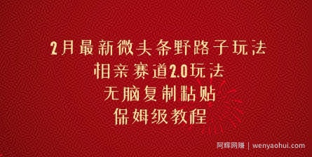 2月最新微头条野路子玩法，相亲赛道2.0玩法，无脑复制粘贴，保姆级教程