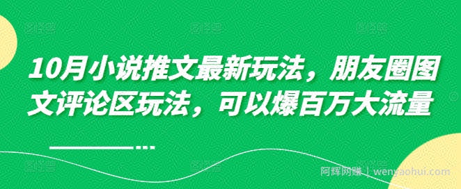 10月小说推文最新玩法，朋友圈图文评论区玩法，可以爆百万大流量 