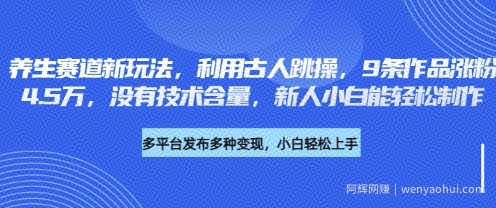 养生赛道新玩法，利用古人跳操，9条作品涨粉4.5W，没有技术含量，新人小白能轻松制作