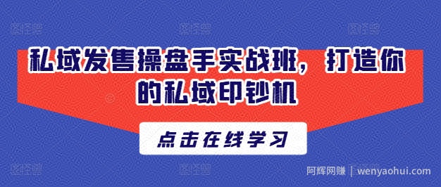 私域发售操盘手实战班，打造你的私域印钞机