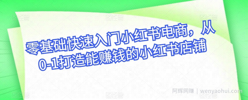 零基础快速入门小红书电商，从0-1打造能賺米的小红书店铺