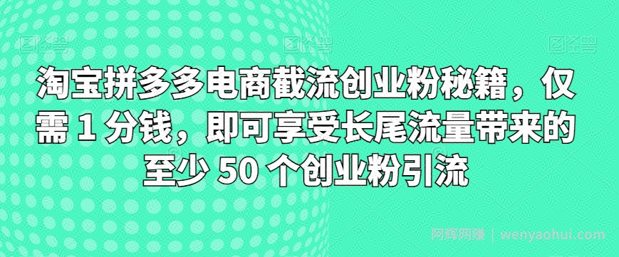 淘宝拼多多电商截流创业粉秘籍，仅需 1 分钱，即可享受长尾流量带来的至少 50 个创业粉引流