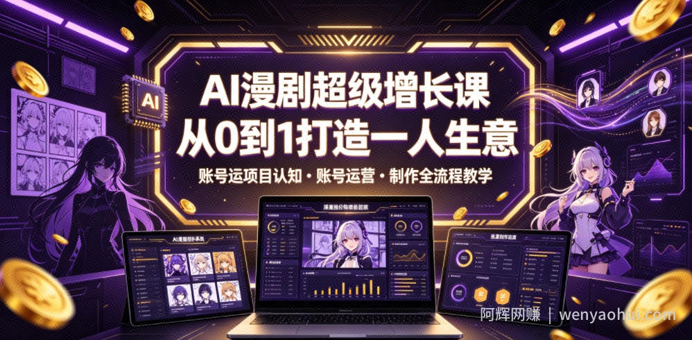 AI漫剧超级增长课，从0到1打造一人生意，项目认知・账号运营・制作全流程教学