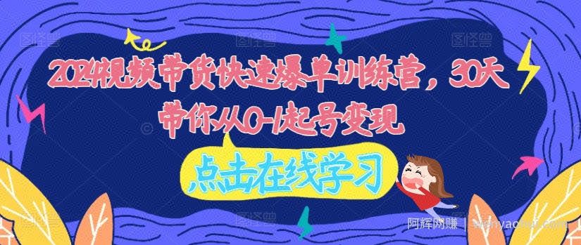 2024视频带货快速爆单训练营，30天带你从0-1起号变现