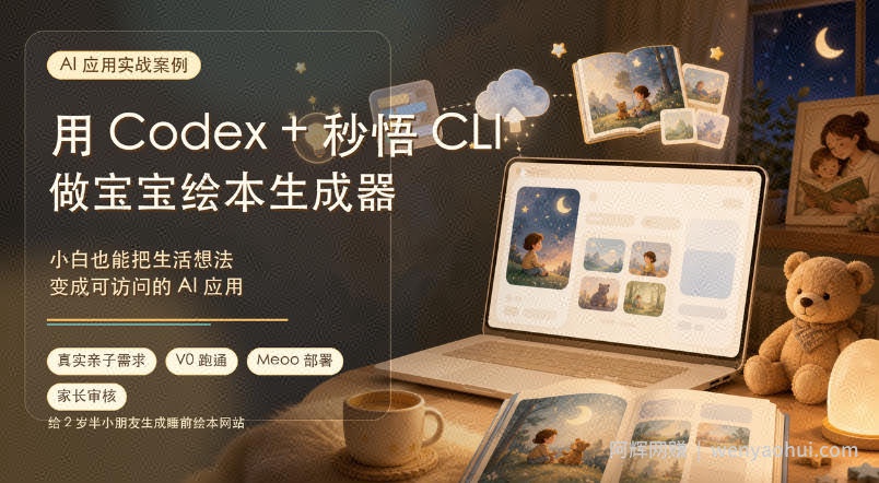 AI应用实战案例，用Codex+秒悟CLl做宝宝绘本生成器，小白也能把生活想法变成可访问的AI应用